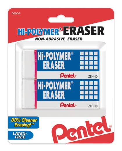 Pentel Hi-Polymer Block Eraser, Large, White, 2 pack