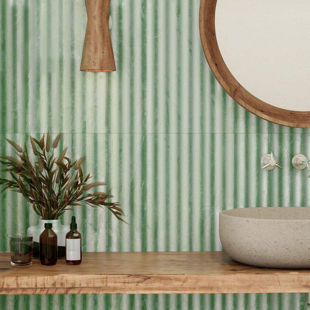 Marbilia Fluted Travertino Jungle 15-3/4 in. x 47-1/4 in. Porcelain Wall Tile