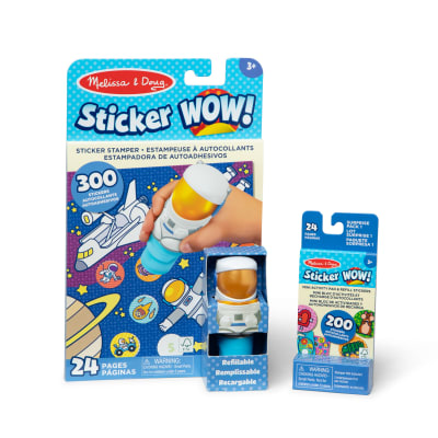 Melissa & Doug Sticker WOW!™ Astronaut Bundle: 24-Page Activity Pad, Sticker Stamper, Mini Activity Pad, 500 Stickers, Arts and Crafts Fidget Toy Collectible Character