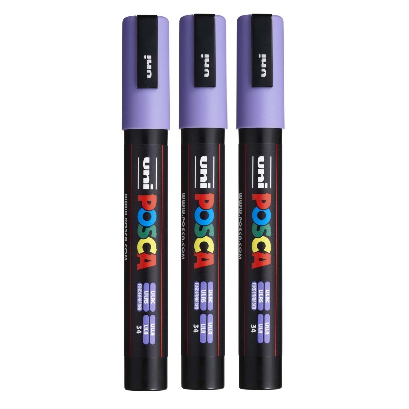 uni® PC-5M Water-Based Paint Markers, Reversible Medium Tip (1.8-2.5mm), Lilac, Set of 3