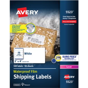 Waterproof Labels with 2" x 4", 500 Labels for Laser Printers