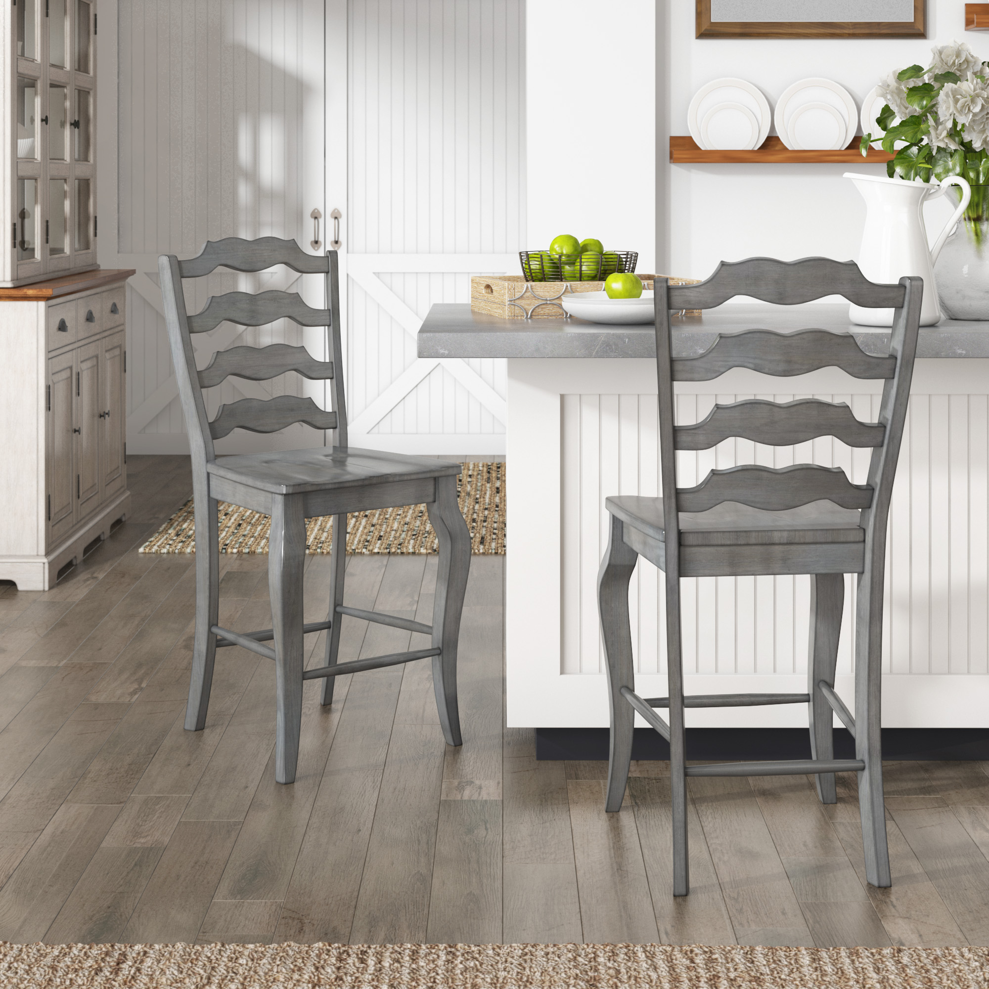 French Ladder Back Wood Counter Height Chairs (Set of 2)