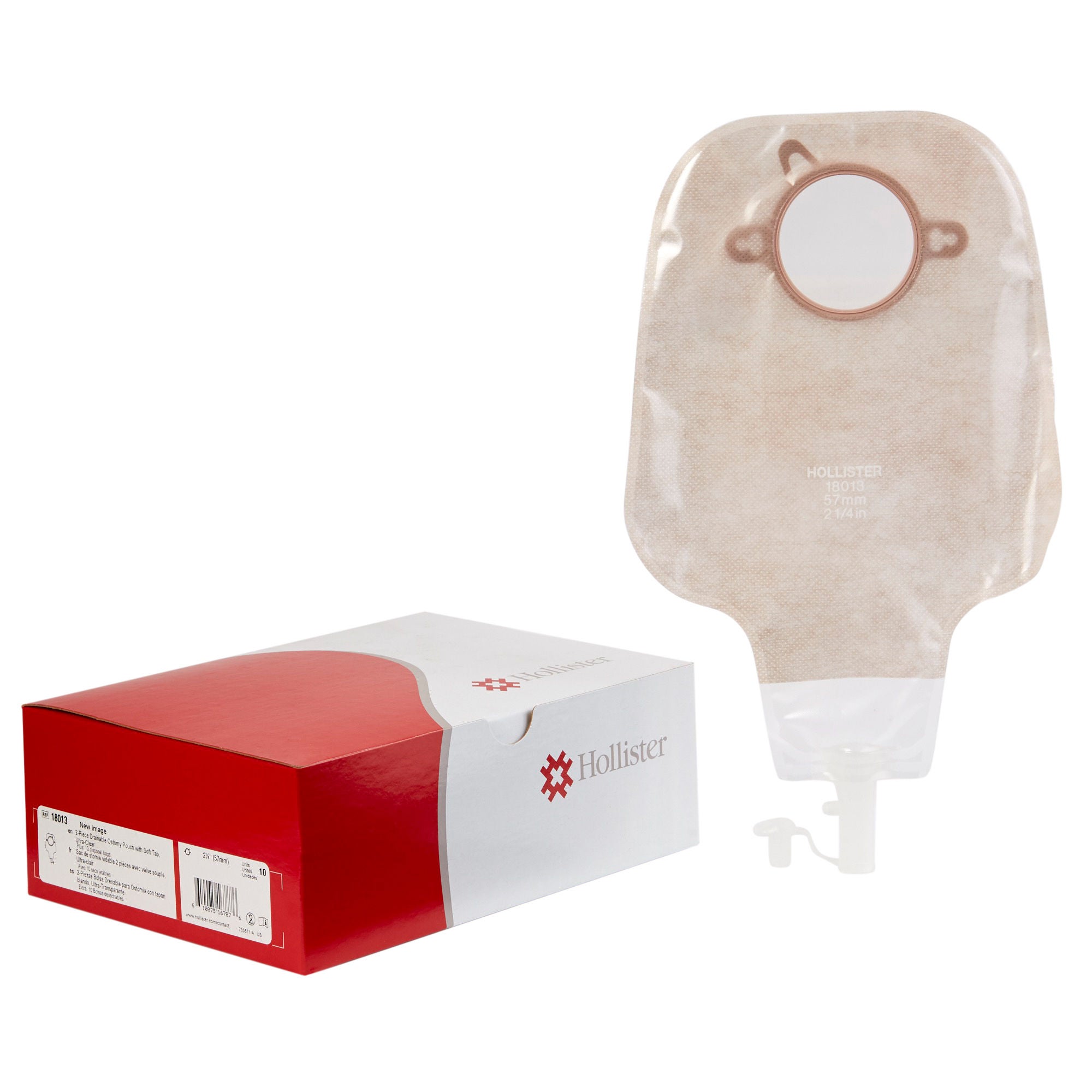 New Image™ 18013 2-Piece Ultra Clear Ostomy Pouch, Pre-cut to Fit 57 mm, Red