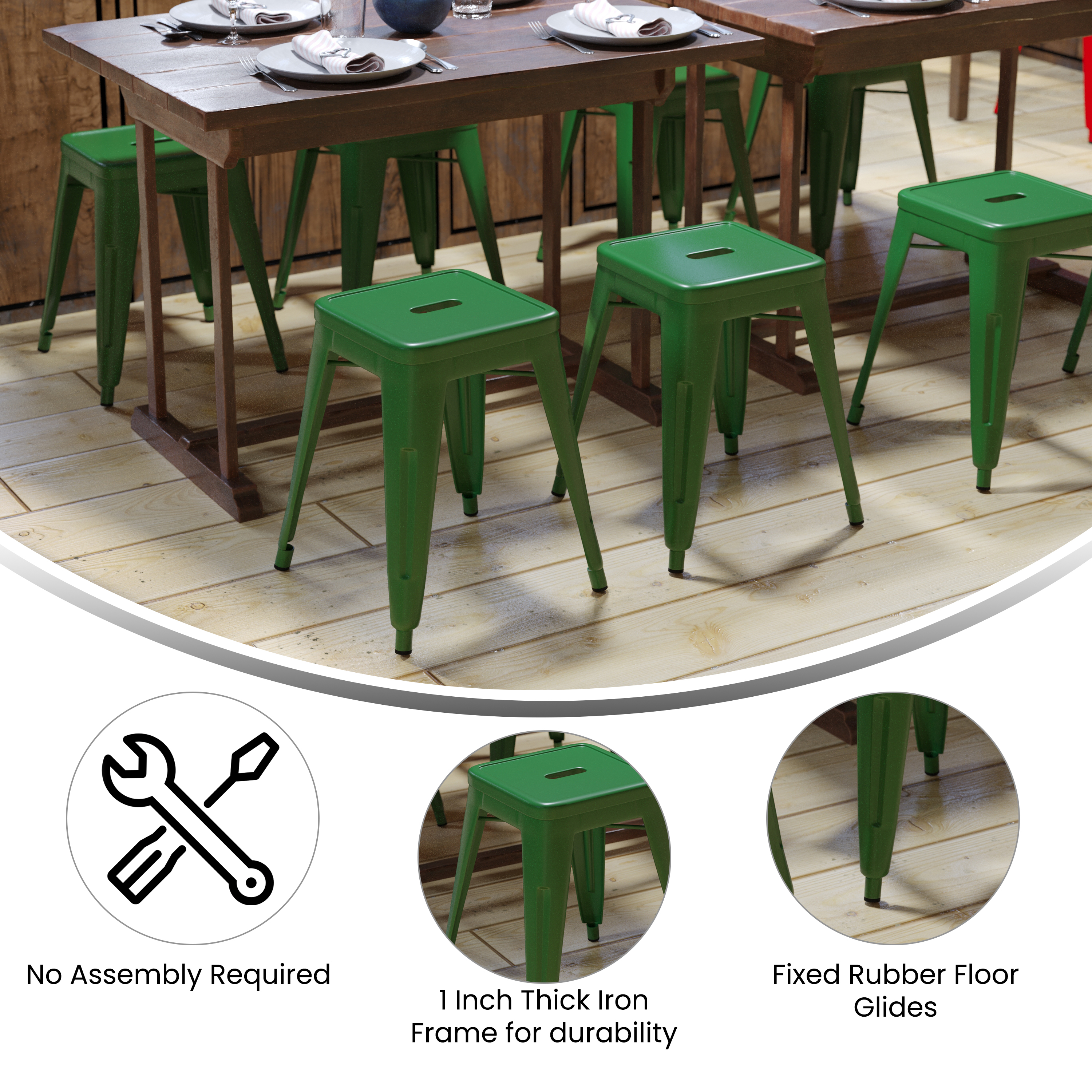 18" Table Height Stool, Stackable Backless Metal Indoor Dining Stool, Commerc... - Picture 107 of 114
