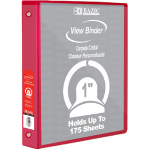 3-Ring View Binder with 2 Pockets, 1", Red