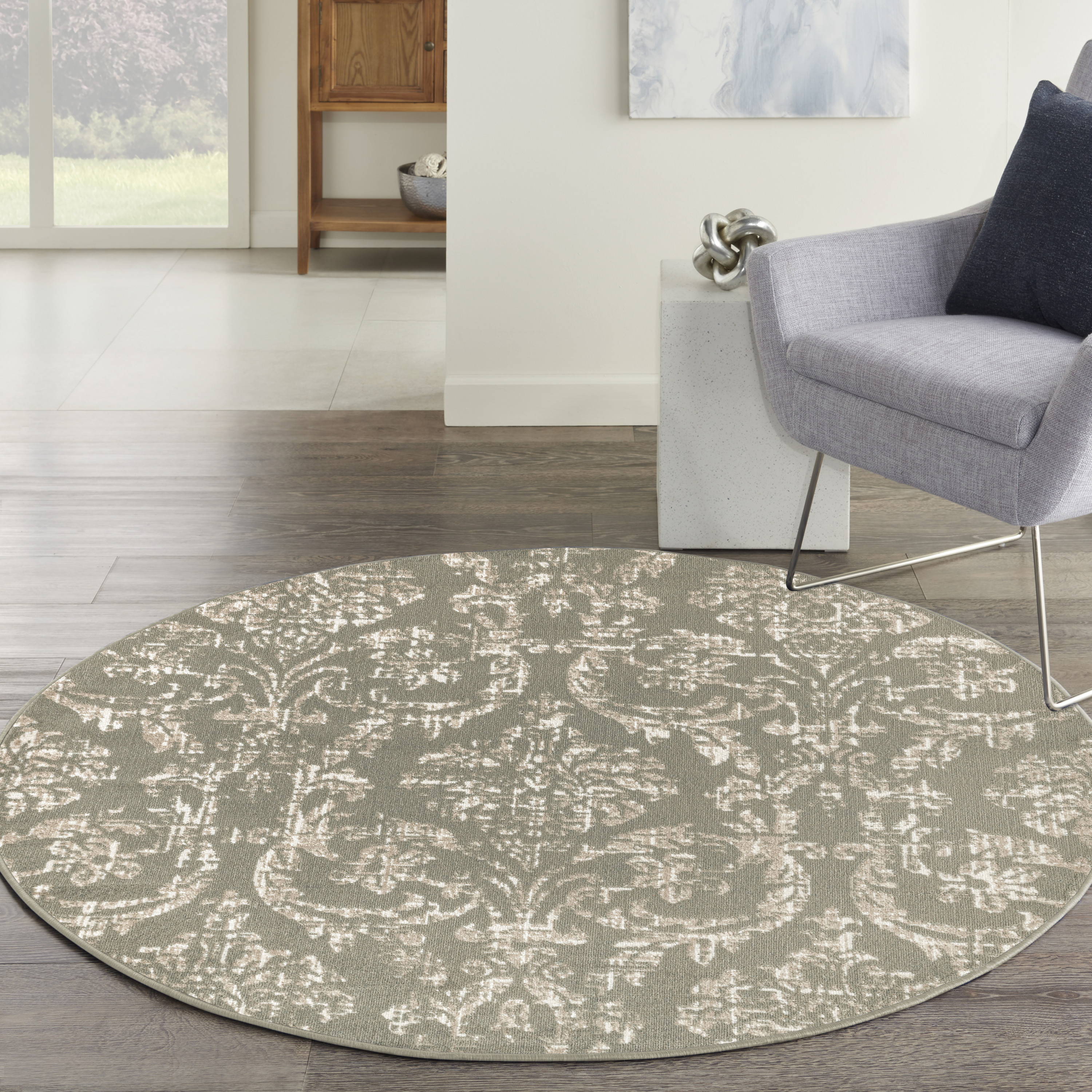 Nourison Jubilant 5'3" x Round Olive Vintage Indoor Rug