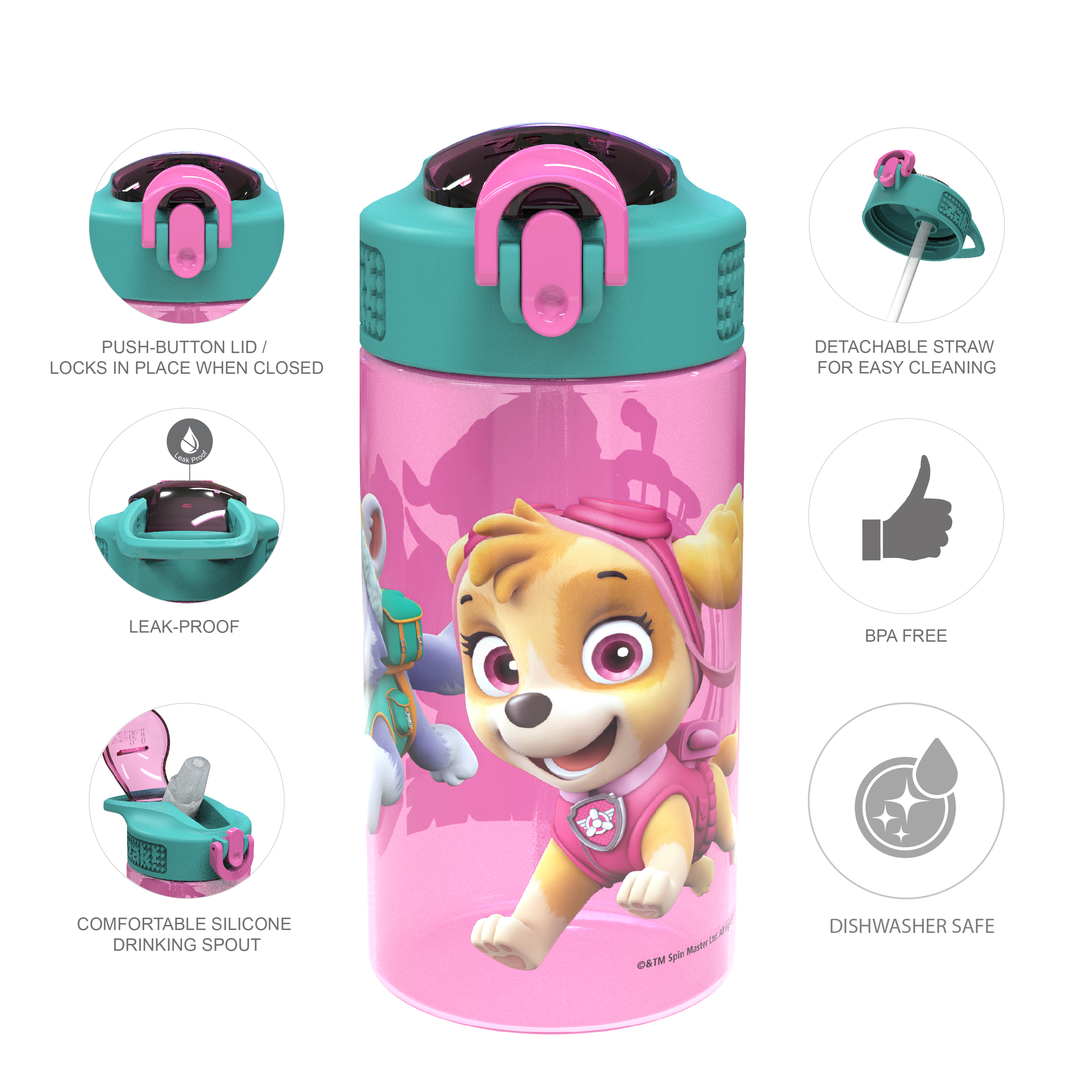 Paw Patrol 16 ounce Reusable Plastic Water Bottle with Straw, Skye, 2-piece set slideshow image 6 Paw Patrol 16 ounce Reusable Plastic Water Bottle with Straw, Skye, 2-piece set slideshow image 6