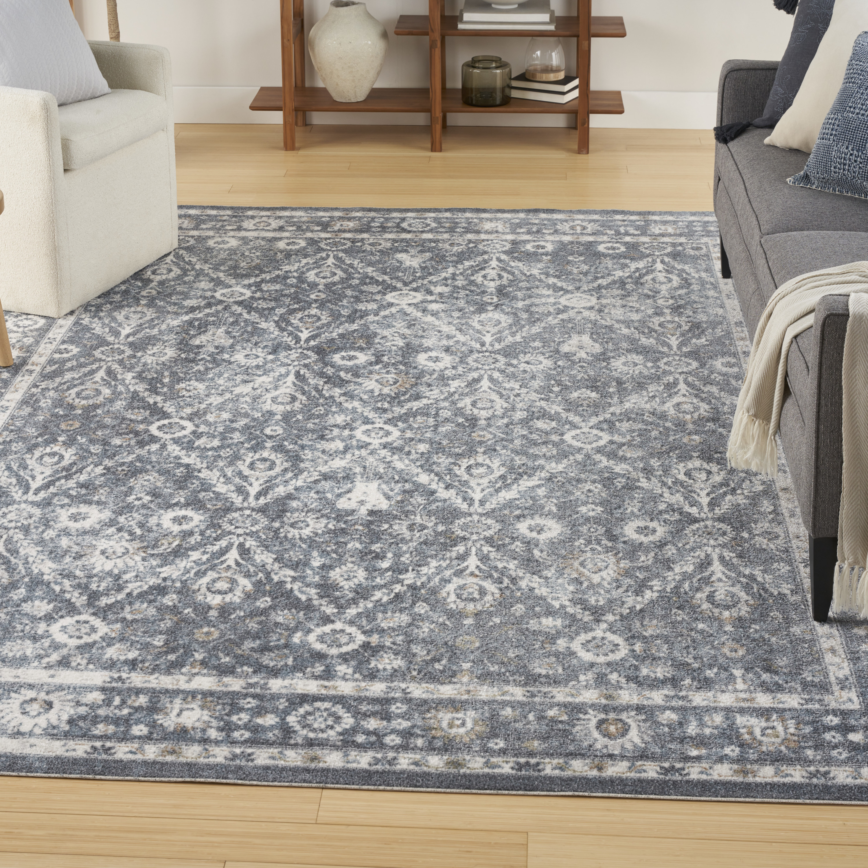Nourison Astra Machine Washable 6'7" x 9' Dark Blue Vintage Indoor Rug