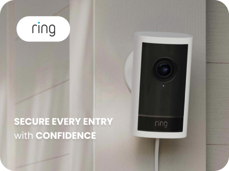 Ring camera pictured with the text 'secure every entry with confidence