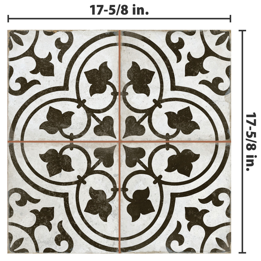 Kings Ornate Nero 17-5/8 in. x 17-5/8 in. Ceramic Floor and Wall Tile