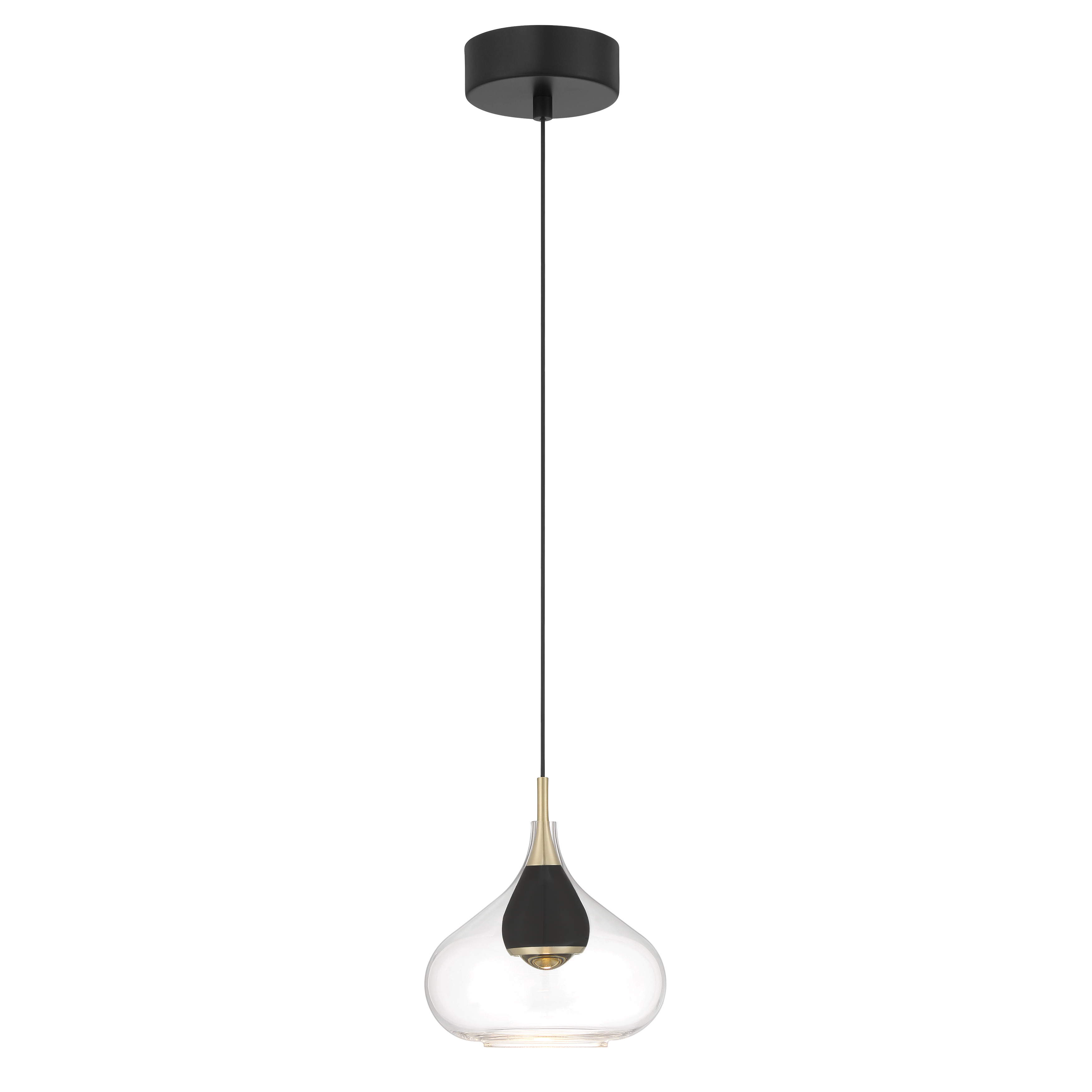 The Arabesque mini pendant combines contemporary styling with practical LED efficiency. Its compact 8-inch size and dual Coal/Brushed Gold finish make it ideal for task lighting or clustered installations. - alternate view