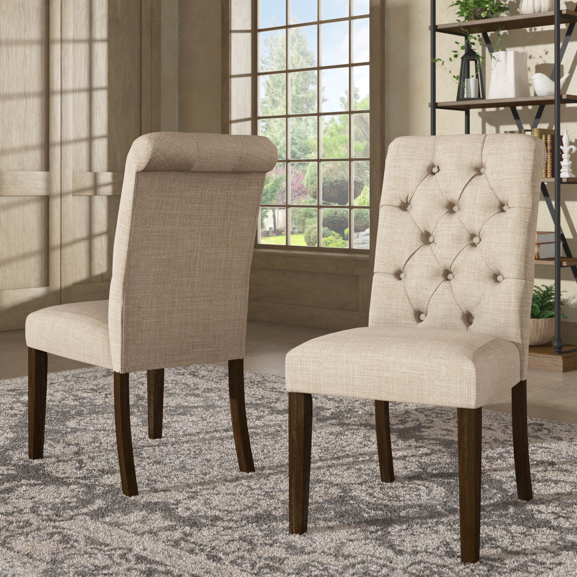 Tufted Rolled Back Parsons Chairs (Set of 2)