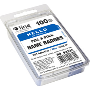 Insignias sensibles a la presión, Hola, mi nombre es, azul, 3-1/2" x 2-1/4", caja de 100