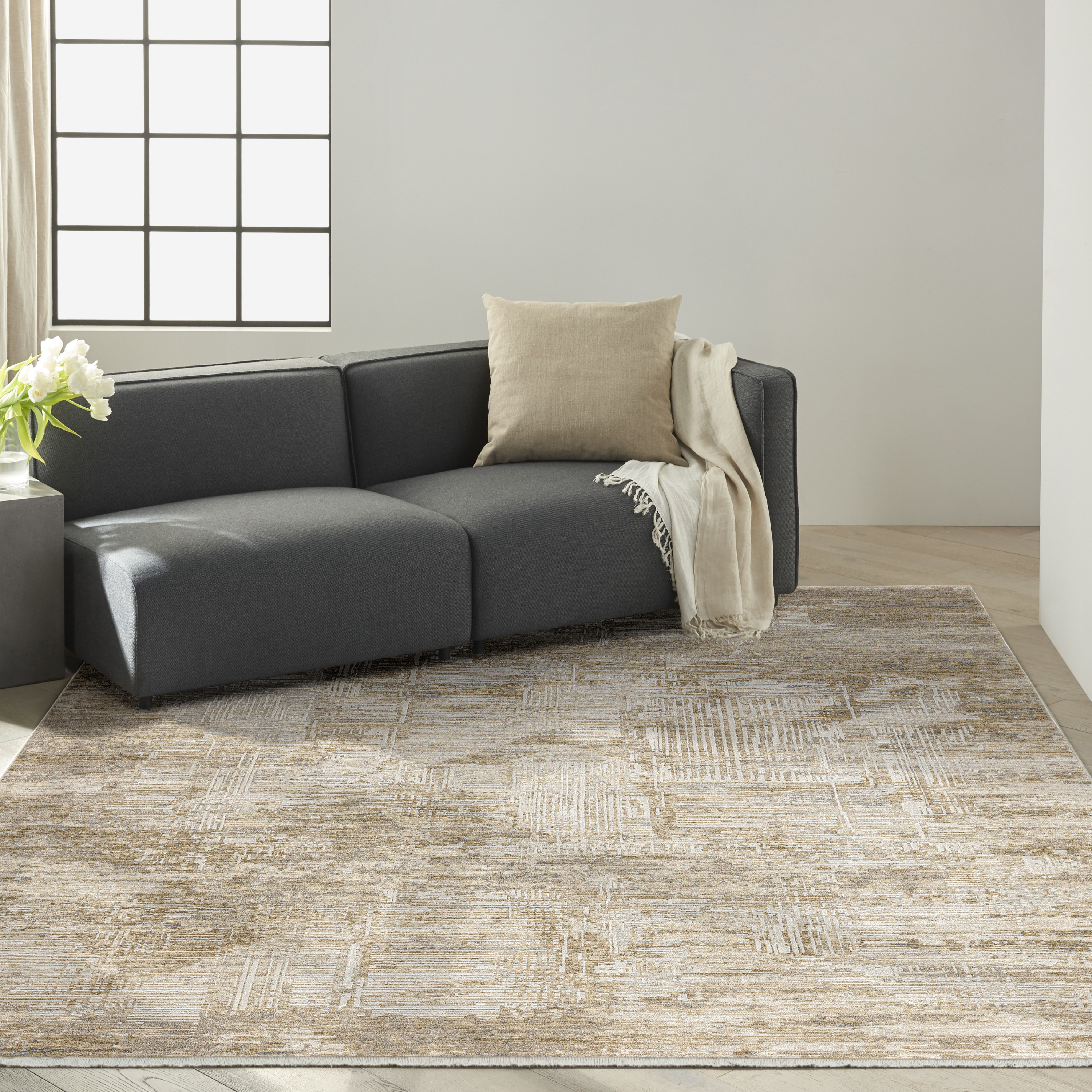 Calvin Klein CK078 Summit 9'10" x 13' Mocha Ivory Modern Indoor Rug