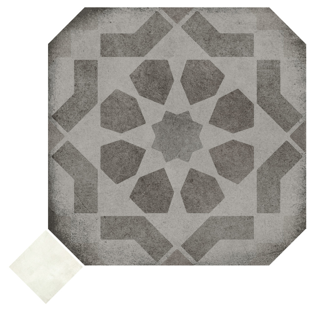 Laverton Octagon Deco Sombra with Taco Nieve 7-7/8 in. x 7-7/8 in. Porcelain Floor and Wall Tile