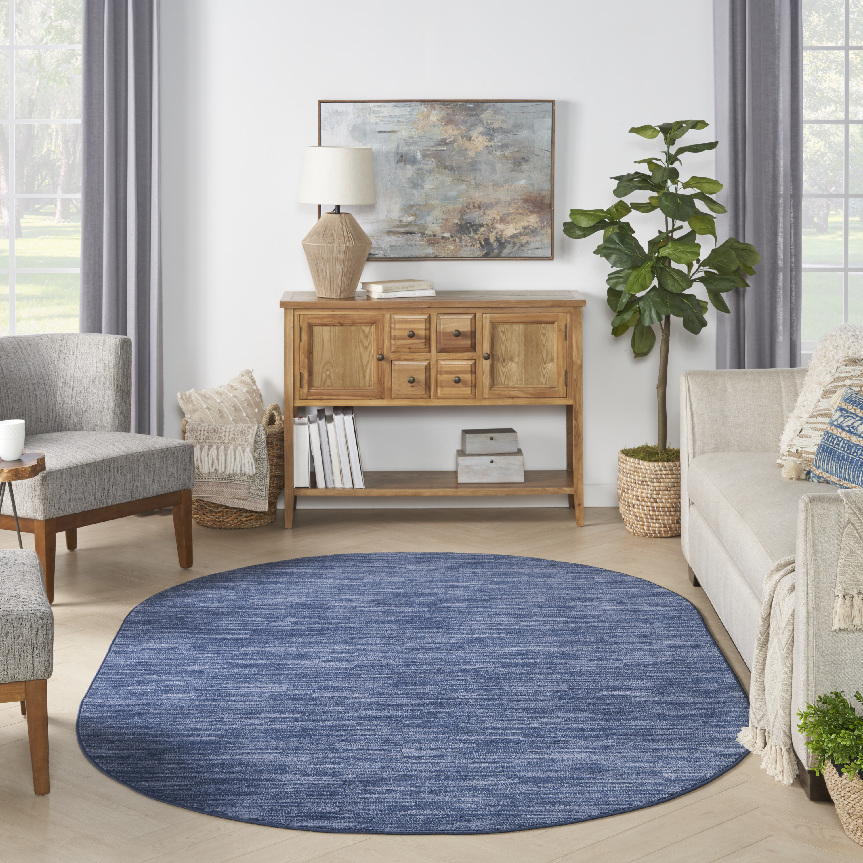Nourison Nourison Essentials 6' x 9' Oval Navy Blue Outdoor Rug