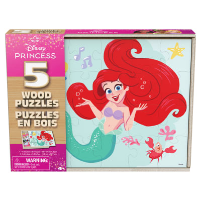 Disney Princess 5-Pack of wood Jigsaw Puzzles for Families, Kids, and Preschoolers Ages 3 and Up