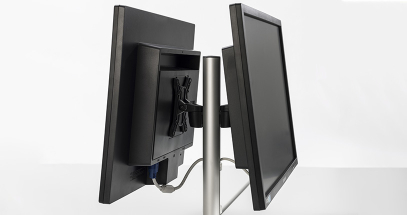 The slim column and mounts are ideal for back-to-back displays.