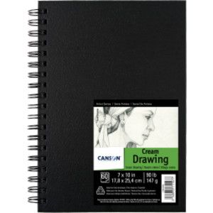 Artist Series Drawing Art Book, Cream Tone, Black Cover, Wire Binding, 60 Sheet, 7x10 inch, 1 Count
