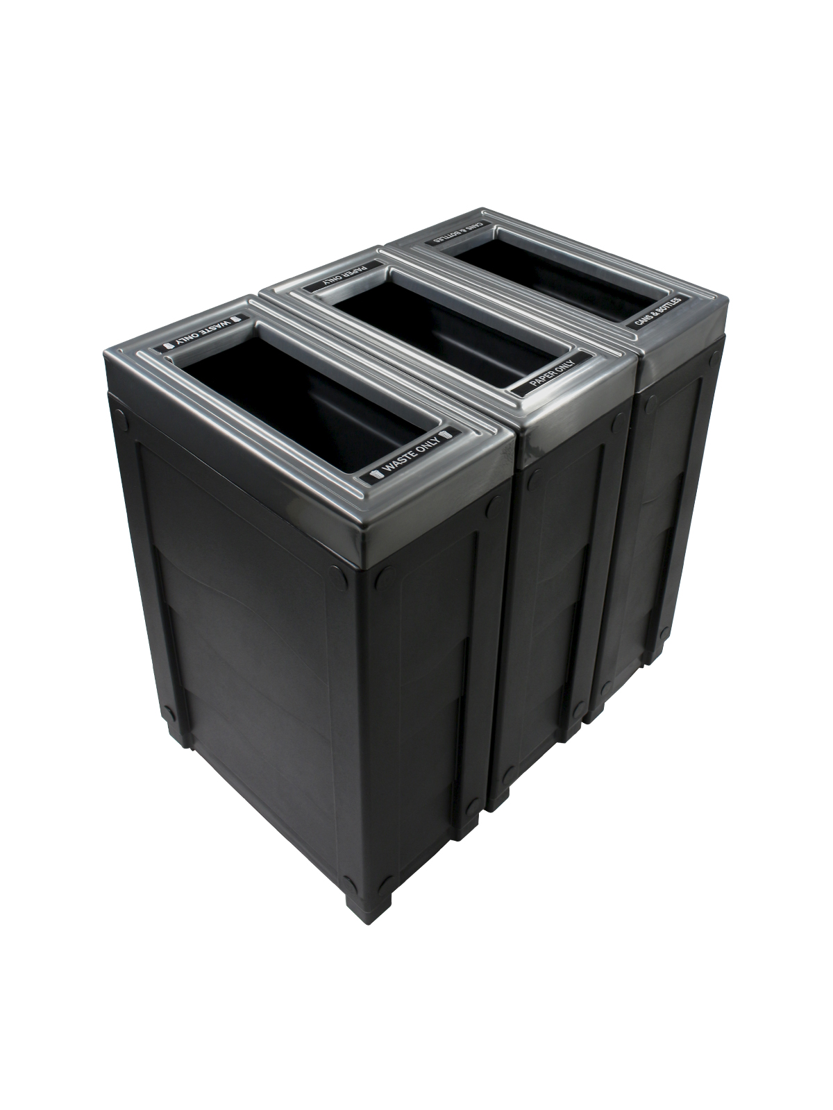 EVOLVE – Triple – Kit – Cans & Bottles-Paper-Waste – Full – Black