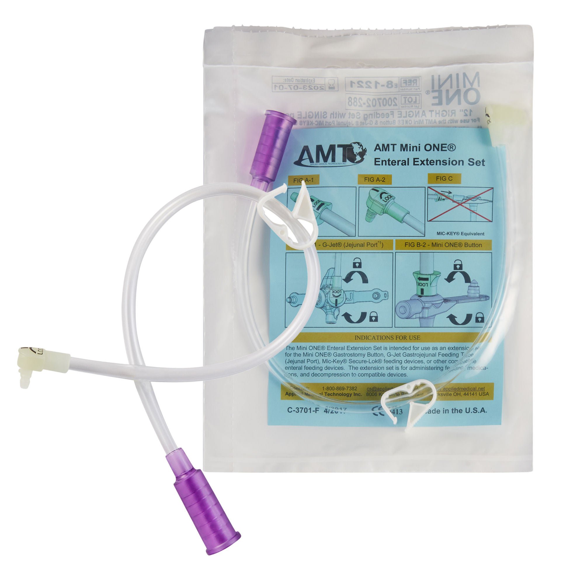 Mini ONE® Right Angle Connector With Bolus Adapter, 12 Inch, Purple