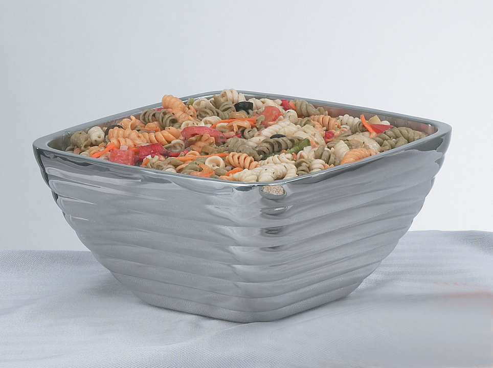 5.2-quart square double-wall stainless steel serving bowl with beehive pattern