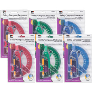 Safety Compass & 6" Swing Arm Protractor, Assorted Colors, 6 Sets