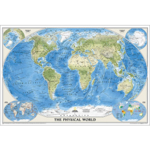 World Physical Map, Enlarged and Laminated, 69.25" x 46.25"