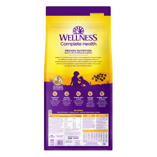 Wellness Complete Health Grained Puppy Chicken, Salmon & Oatmeal back packaging