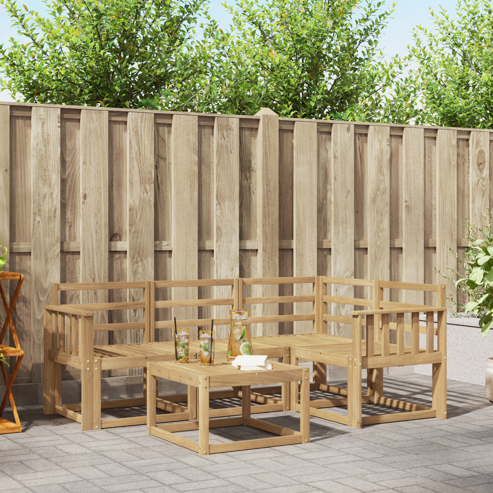 Buiten bankenset 5 pcs Wit 59 x 59 x 37 cm Massief Acaciahout image 2