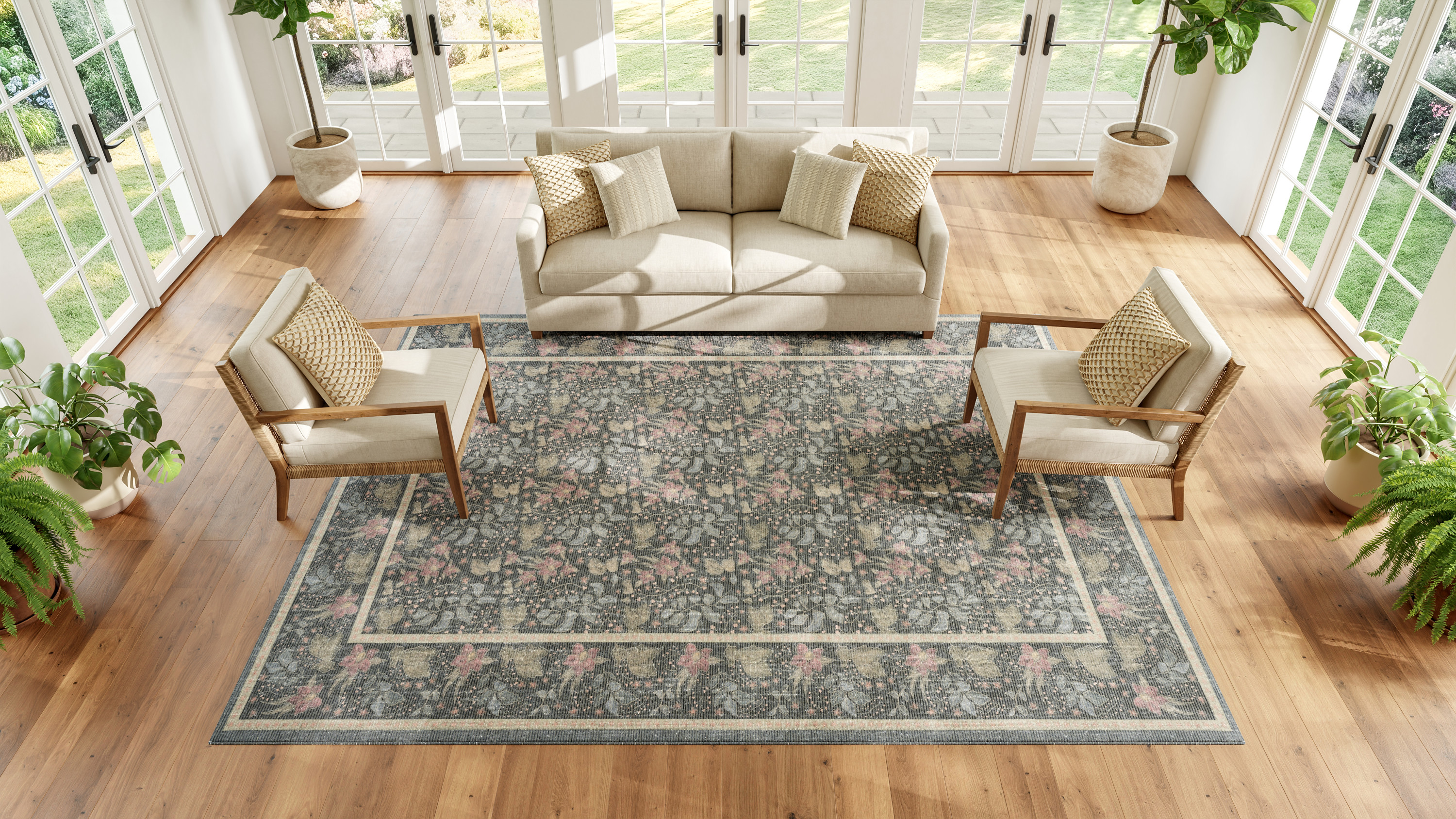 Nourison Botanical Washables 7'6" x 9'10" Charcoal Multicolor Farmhouse Indoor Rug