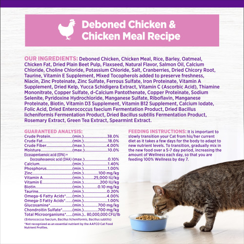 <p>Deboned Chicken, Chicken Meal, Rice, Barley, Oatmeal, Chicken Fat, Dried Plain Beet Pulp, Flaxseed, Natural Flavor, Salmon Oil, Calcium Chloride, Choline Chloride, Potassium Chloride, Salt, Cranberries, Dried Chicory Root, Taurine, Vitamin E Supplement, Mixed Tocopherols added to preserve freshness, Niacin, Zinc Proteinate, Zinc Sulfate, Ferrous Sulfate, Iron Proteinate, Vitamin A Supplement, Dried Kelp, Yucca Schidigera Extract, Vitamin C (Ascorbic Acid), Thiamine Mononitrate, Copper Sulfate, d-Calcium Pantothenate, Copper Proteinate, Sodium Selenite, Pyridoxine Hydrochloride, Manganese Sulfate, Riboflavin, Manganese Proteinate, Biotin, Vitamin D3 Supplement, Vitamin B12 Supplement, Calcium Iodate, Folic Acid, Dried Enterococcus faecium Fermentation Product, Dried Bacillus licheniformis Fermentation Product, Dried Bacillus subtilis Fermentation Product, Rosemary Extract, Green Tea Extract, Spearmint Extract.<br />
This is a naturally preserved product</p>
