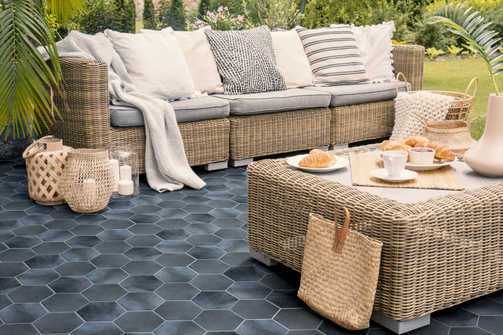 Industrial Hex Blue 8-1/2 in. x 9-7/8 in. Porcelain Floor and Wall Tile