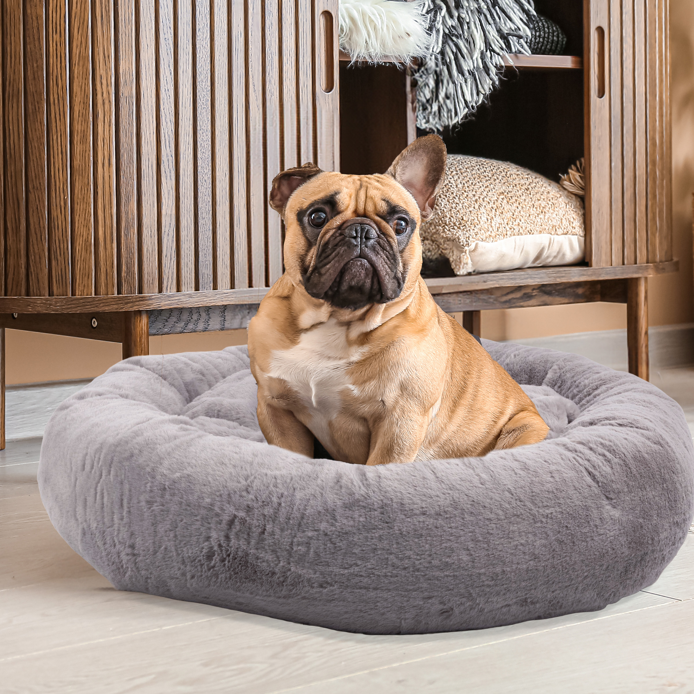PETMAKER 30in Donut Dog Bed Cat Bed for Medium Pets, Puppy Essentials
