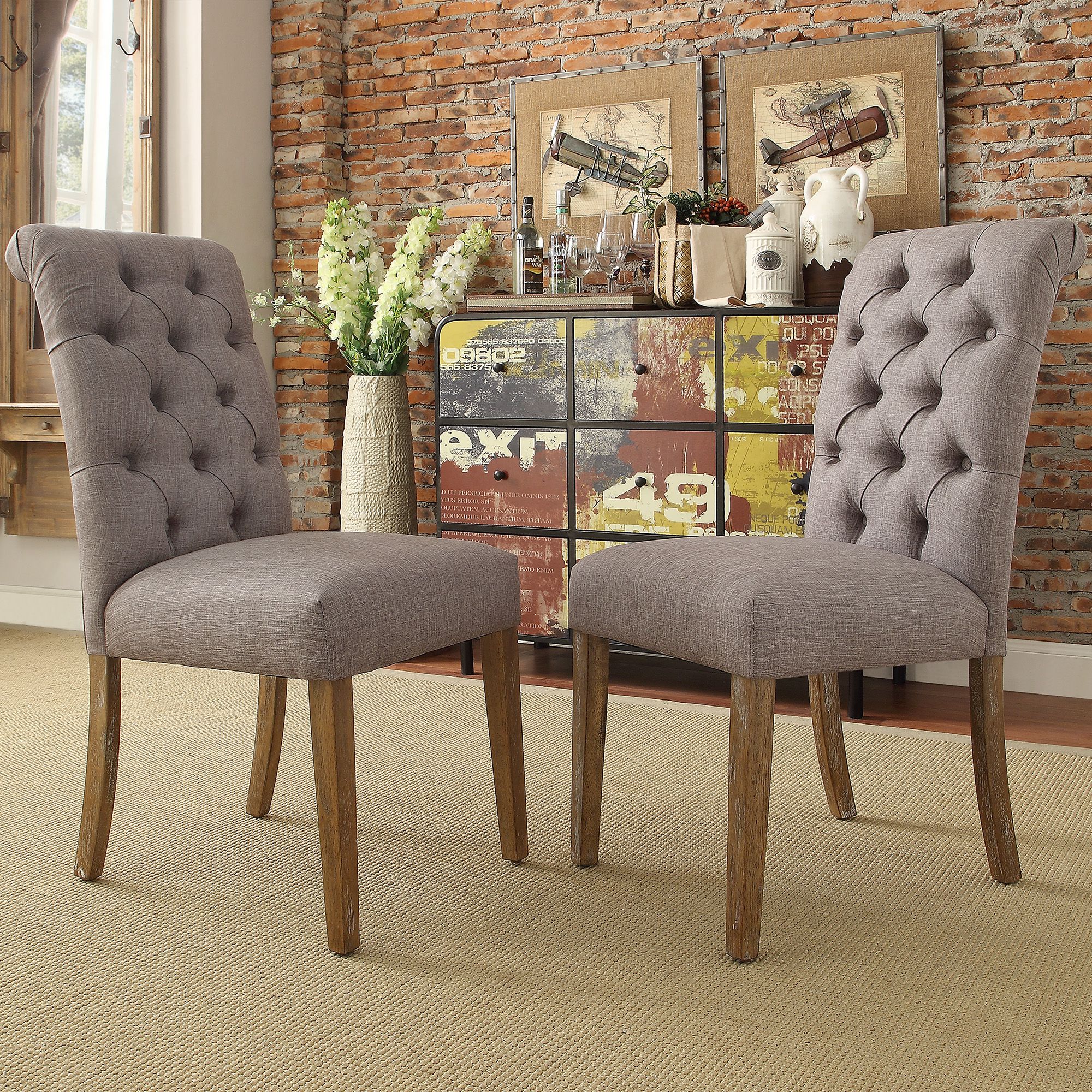 Premium Tufted Rolled Back Parsons Chairs (Set of 2)