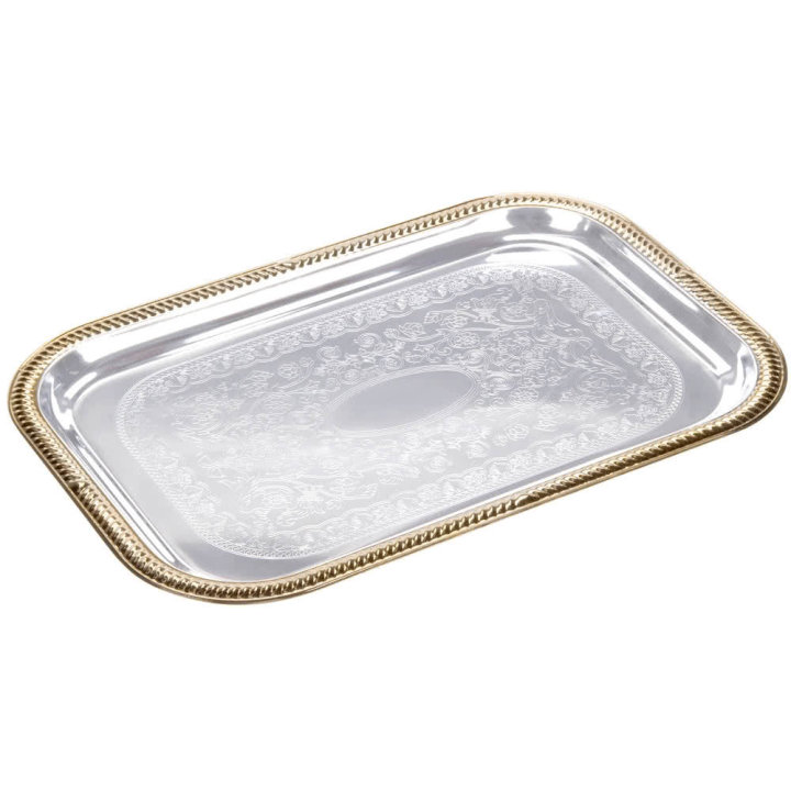 Large Odyssey rectangular serving tray with gold trim