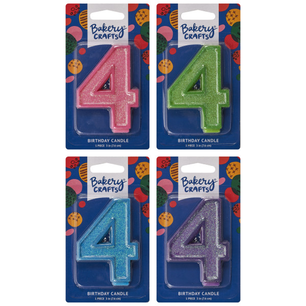4 Glitter Numeral Candles