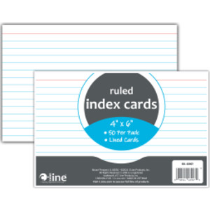 Index Cards, 4" x 6", White, Ruled, Pack of 50