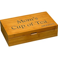 Engraved Wooden Tea Chest with Flavored and Herb Tea - total of 64 teabags