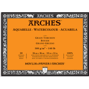 Aquarelle Watercolor Paper Block, Rough, Natural White, 140lb/300gsm, 20 Sheet, 10x14 inch, 1 Count