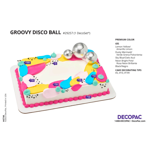Groovy Disco Ball Cake Decorating Instruction Card