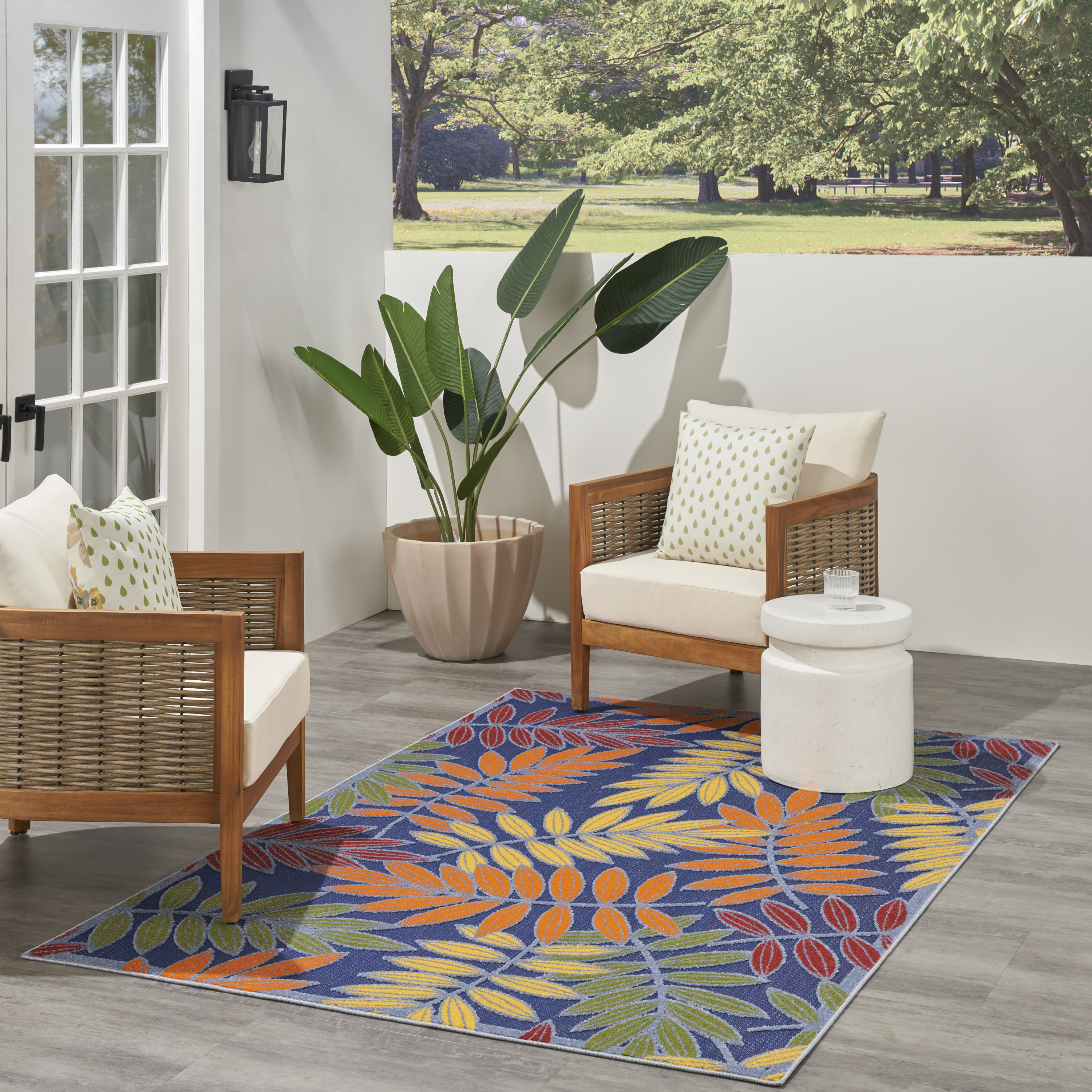 Nourison Aloha 3'6" x 5'6" Navy Multicolor Outdoor Rug