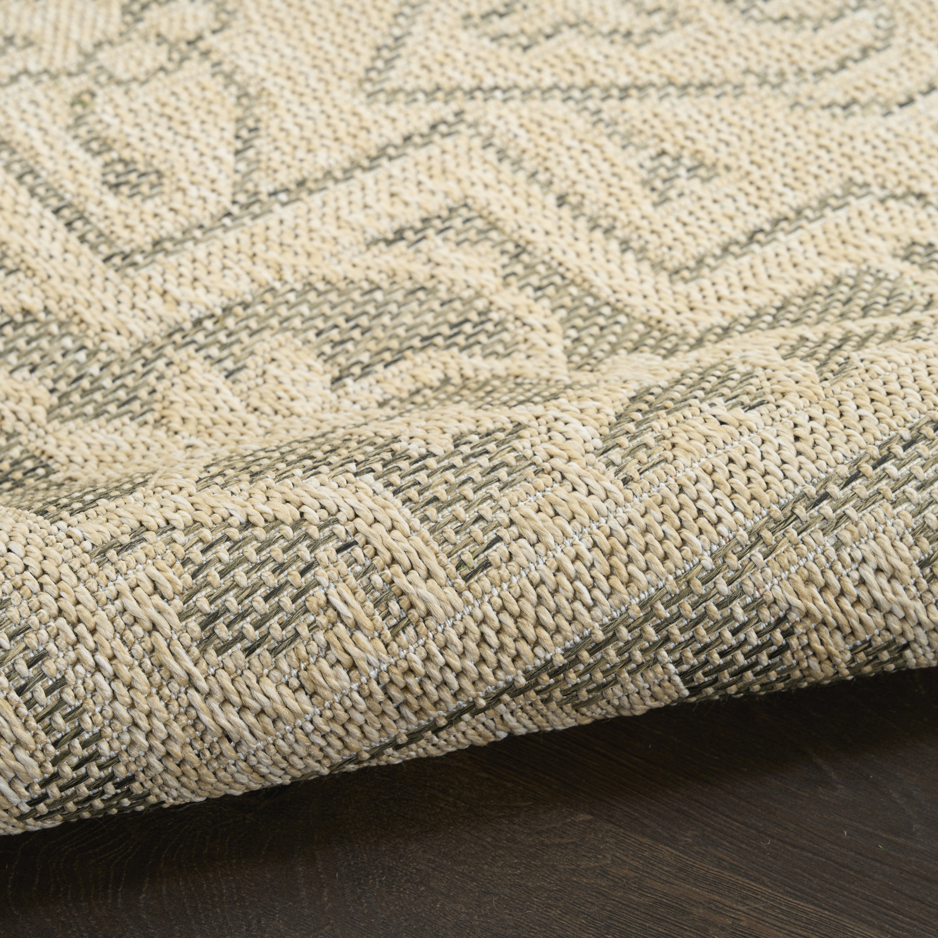 Nourison Tulum 8' x Round Taupe Olive Outdoor Rug