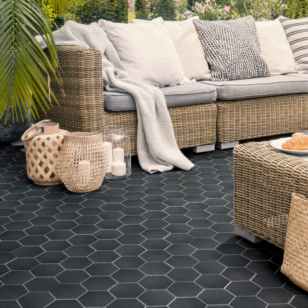 Retro Mini Hex Nero 7 in. x 8 in. Porcelain Floor and Wall Tile