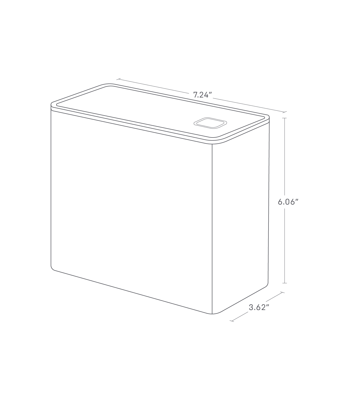 Dimension image for Vacuum-Sealing Coffee Storageon a white background showinglength of 7.24 inches, width of 3.62 inches,height of 6.06 inches.