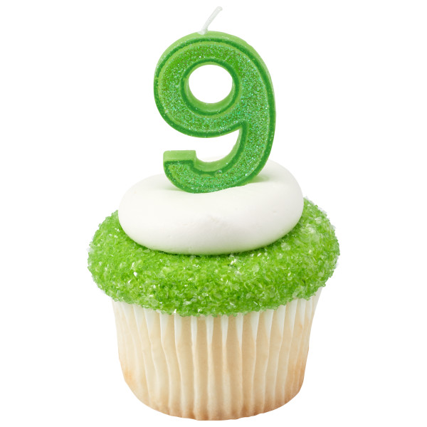 Mini Glitter Green Numeral Candles