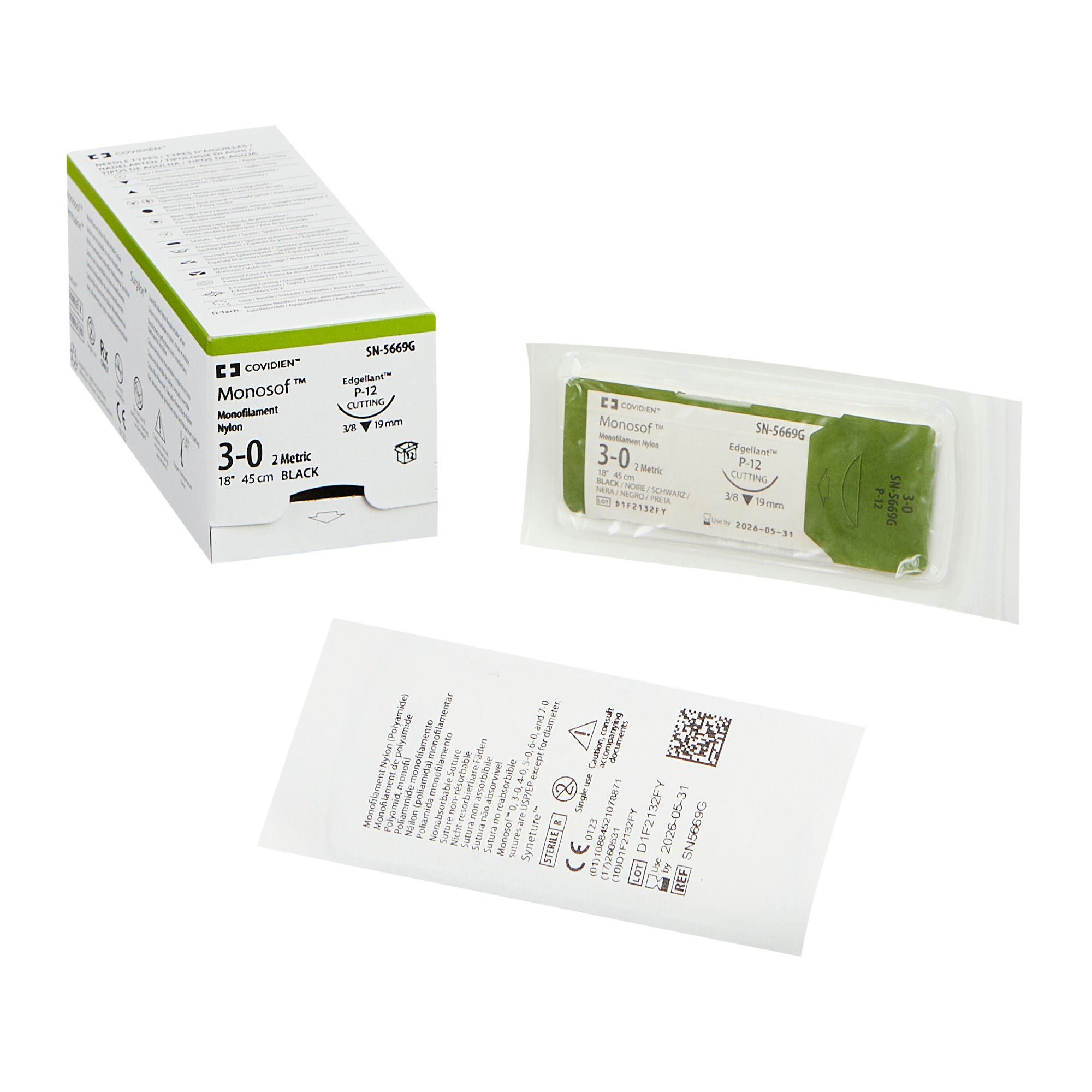 Covidien SUTURE, MONOSOF BLK 3-0 18" P-12 (12/BX)