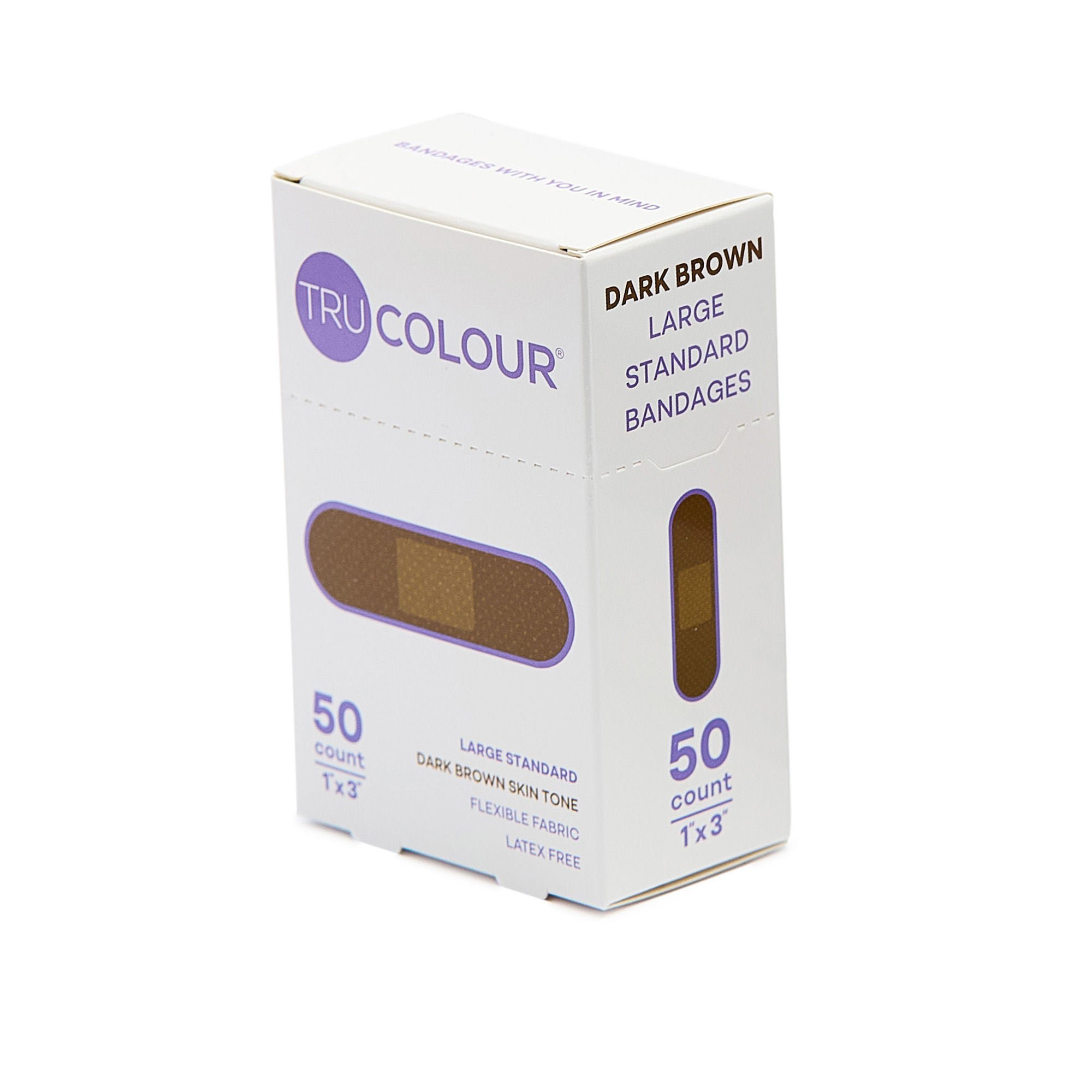 Tru-Colour Skin Tone Shade Fabric Bandage Adhesive Strip, Dark Brown, 1 x 3 Inch