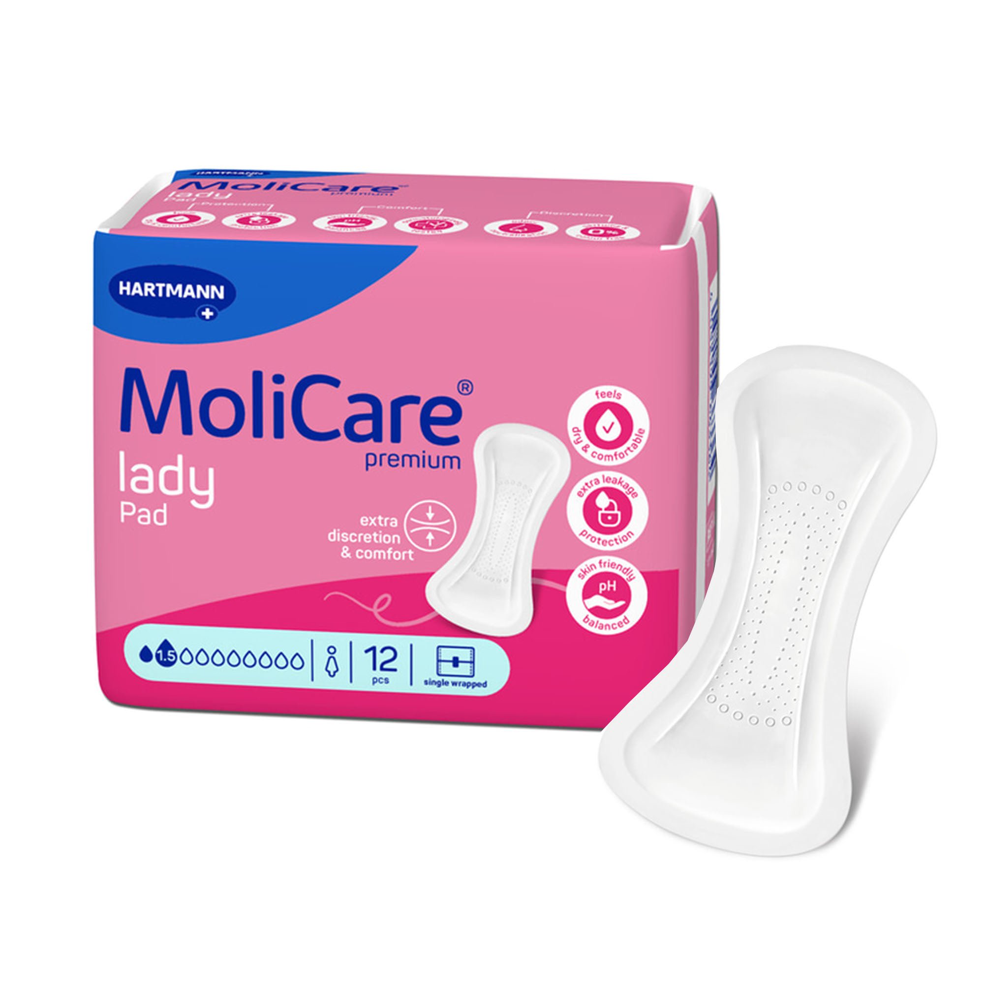 MoliCare® Premium lady pad 1.5 Drops for Light Incontinence, 9 x 27 Centimeter