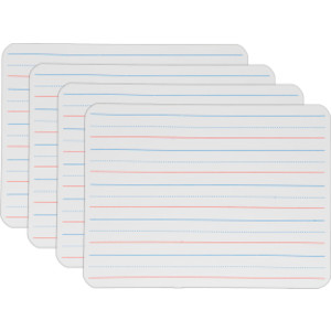 Two-Sided Dry Erase Board, Plain/Red & Blue Ruled, 9" x 12", Pack of 4
